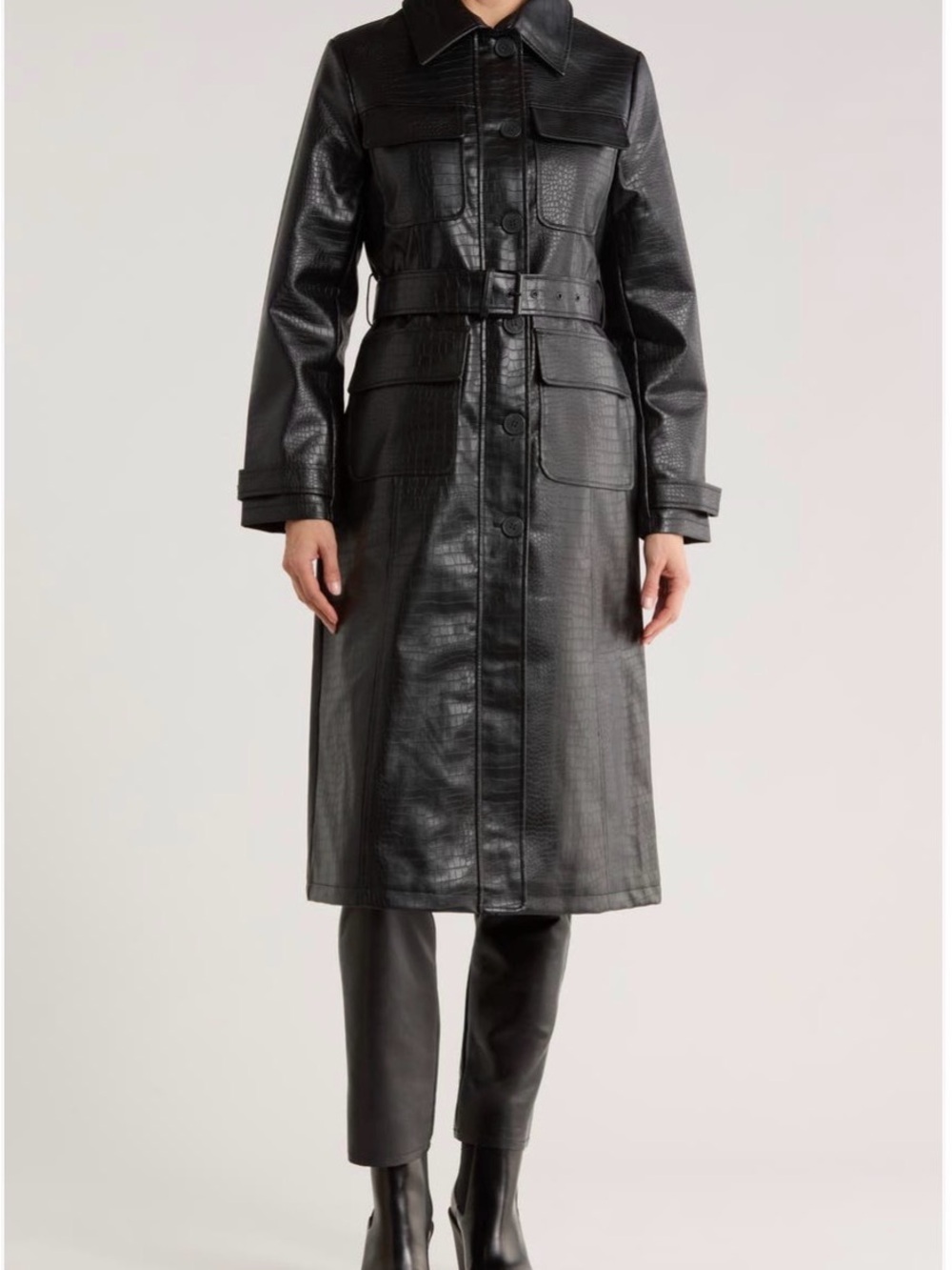 Rebecca Minkoff Black Croc Embossed Faux Leather Trench Coat ( S & XS)